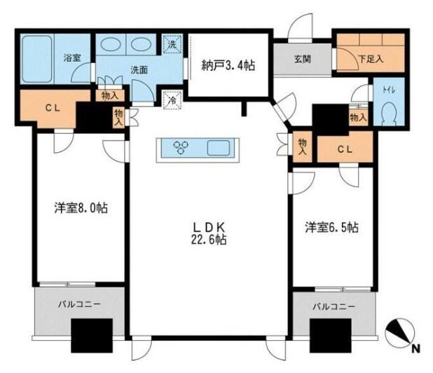 メトロタワー山下町(2SLDK/17階)の間取り写真