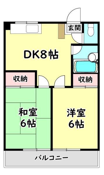京阪本線 大和田駅(大阪) 徒歩11分 4階建 築41年(2DK/4階)の間取り写真