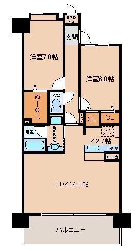 ロイヤルパークス花小金井(2LDK/6階)の間取り写真