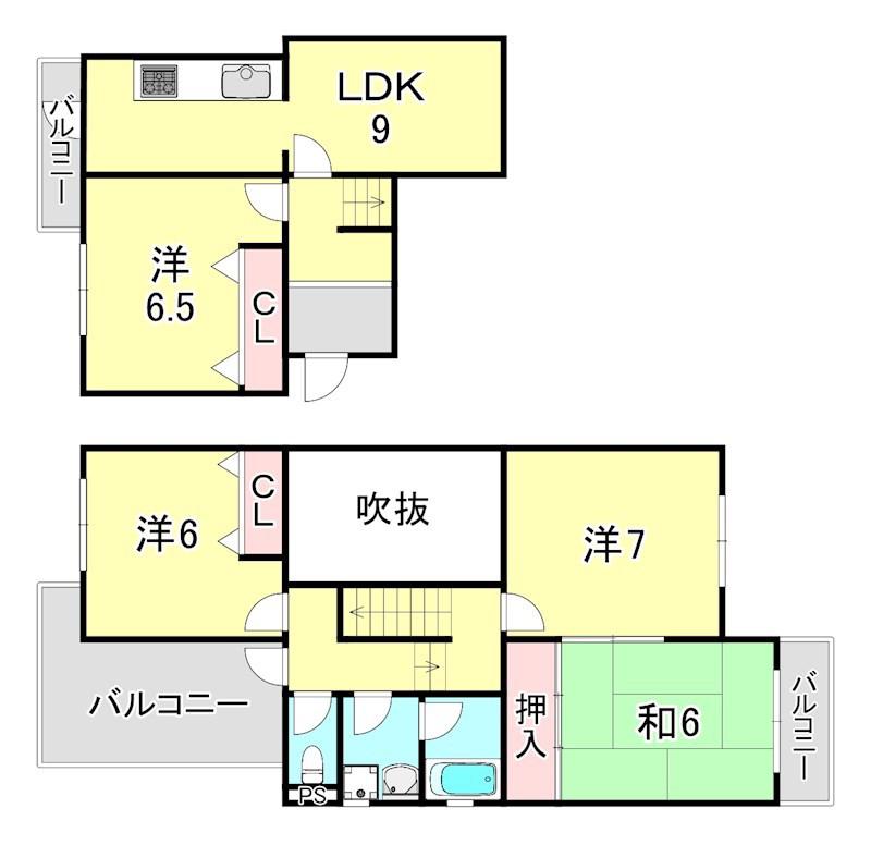 フローラ観音林(3LDK/3階)の間取り写真