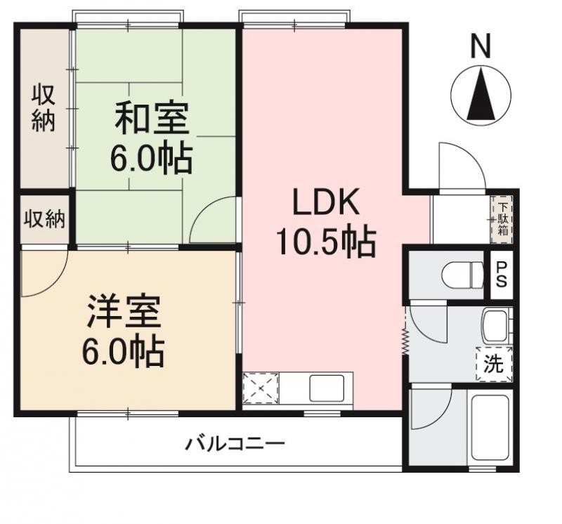 メゾンエスポワール(2LDK/2階)の間取り写真