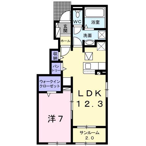 ジャルダン B(1LDK/1階)の間取り写真