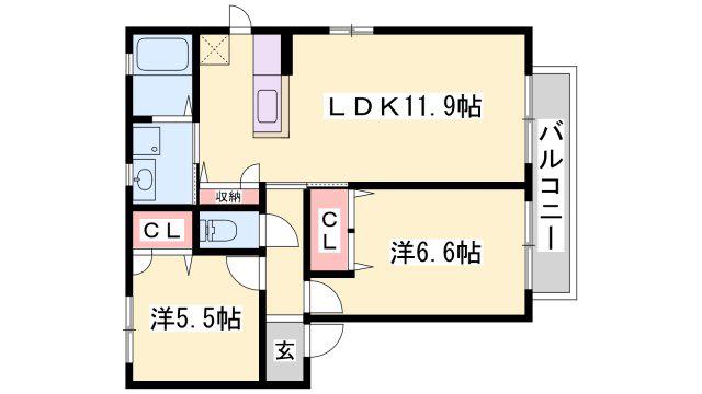 ニューフォーレス ナガタ(2LDK/2階)の間取り写真