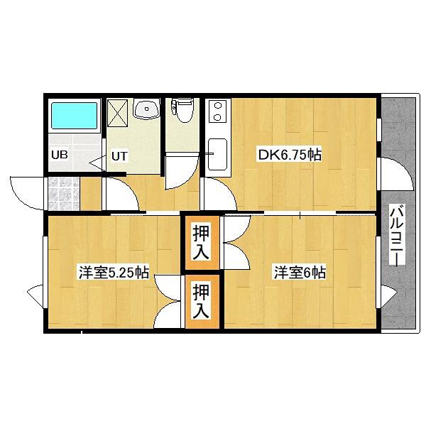 ハイツ学園通(2DK/2階)の間取り写真