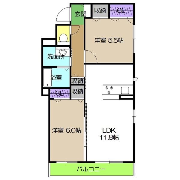ルピナス・KIII(2LDK/3階)の間取り写真