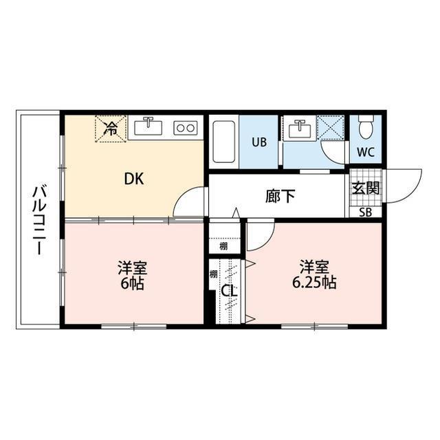 アーバン本町(2DK/3階)の間取り写真