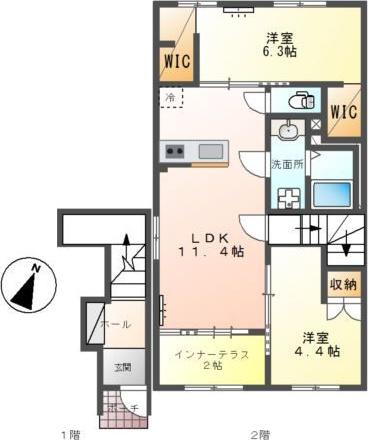 サンヴィア(2LDK/2階)の間取り写真