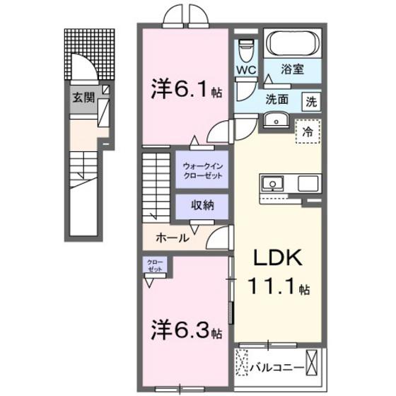 ドゥジェム(2LDK/2階)の間取り写真