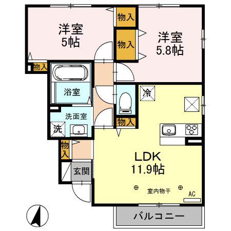 ミルフルールM(2LDK/1階)の間取り写真