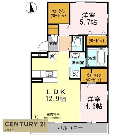 黒石ヒルズ(2LDK/2階)の間取り写真