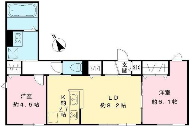 ミモザパル(2LDK/1階)の間取り写真