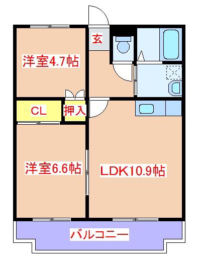 ピュア ポラリス(2LDK/3階)の間取り写真
