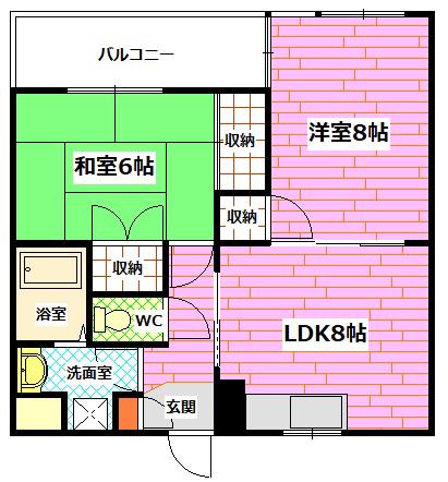 JR山陽本線 天神川駅 徒歩15分 3階建 築31年(2LDK/2階)の間取り写真