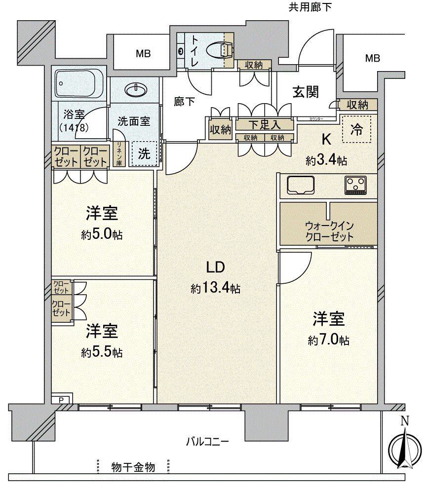 プラウドタワー岡山(3LDK/20階)の間取り写真