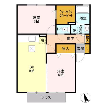 グランドゥール(2DK/1階)の間取り写真