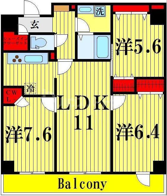 ロイヤルKJ(3LDK/12階)の間取り写真