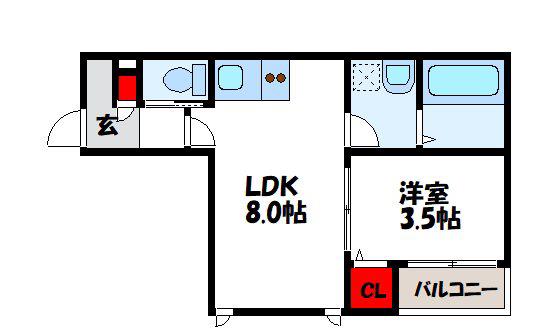 ミモザイズム新宮中央(1LDK/1階)の間取り写真