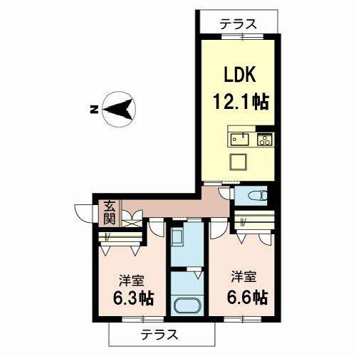 シャーメゾンFUJIMOTO(2LDK/1階)の間取り写真