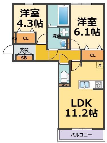 エムライズ西宮(2LDK/2階)の間取り写真