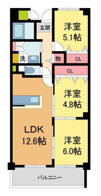 ソレイユ石橋(3LDK/5階)の間取り写真