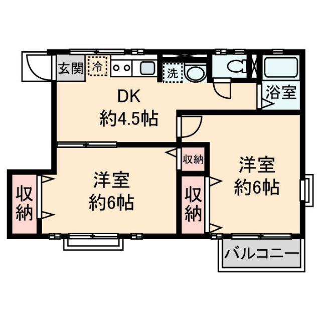 シティハイム ヴィエント B(2DK/2階)の間取り写真