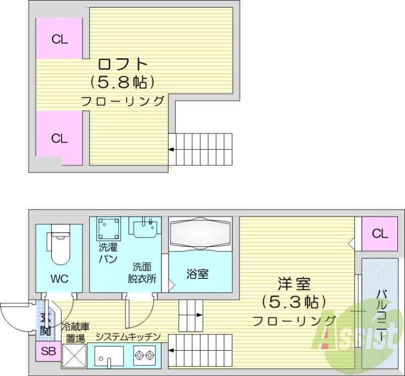 レスパスシュエット(1K/1階)の間取り写真