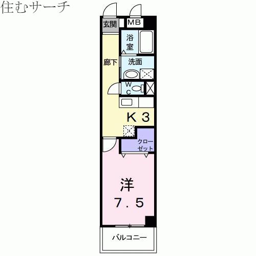 ソレアードKS(1K/4階)の間取り写真