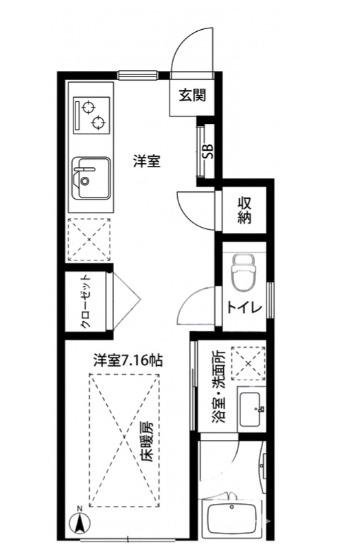 LA VIE BELLE千歳船橋(ワンルーム/1階)の間取り写真