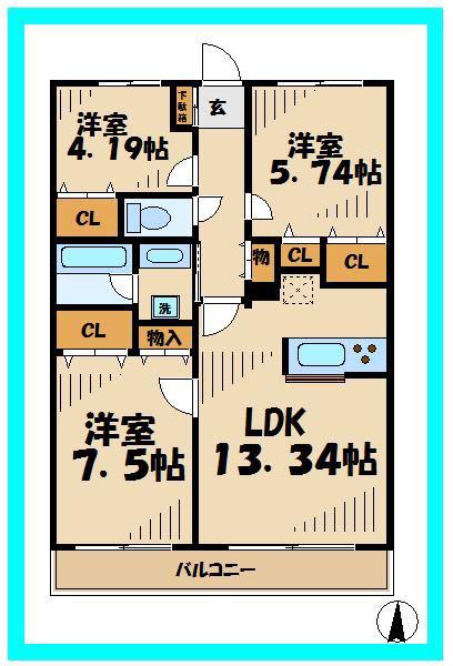 ロイヤルパーク多摩川1(3LDK/2階)の間取り写真