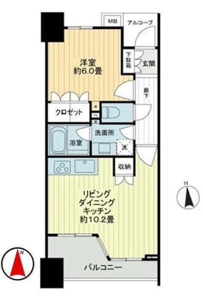 IXIA横浜鶴見ステーションフロント(1LDK/2階)の間取り写真