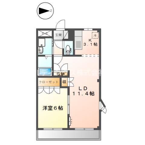 メルヴェールI(1LDK/2階)の間取り写真