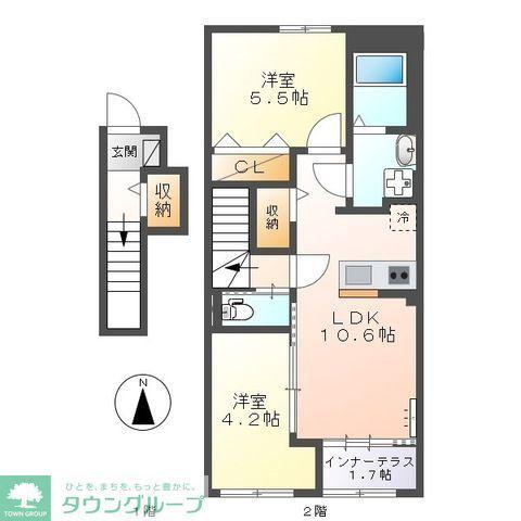 宮前区平5丁目アパート(2LDK/2階)の間取り写真