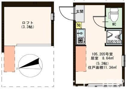 ハーモニーテラス荻窪(ワンルーム/1階)の間取り写真