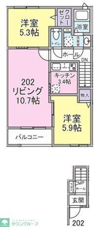 ラ ビアン ローゼ(2LDK/2階)の間取り写真