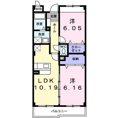 ボヌ-ルフォンテ-ヌ(2LDK/3階)の間取り写真