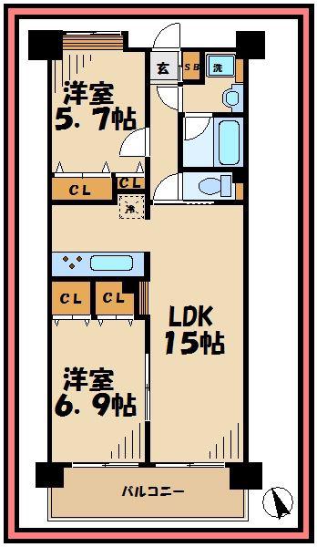ロイヤルパーク多摩川1(2LDK/1階)の間取り写真