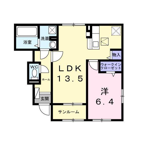ピクレア(1LDK/1階)の間取り写真