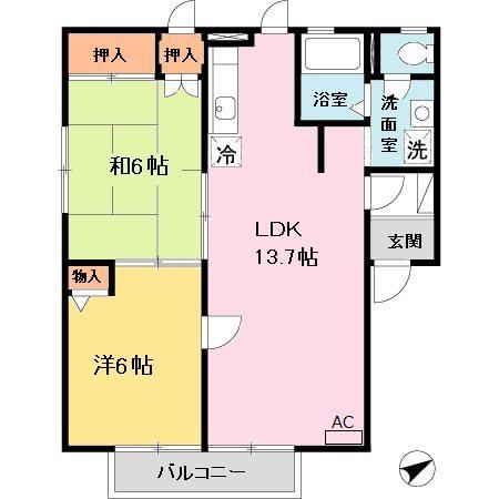 JAハイツ谷川II(2LDK/1階)の間取り写真