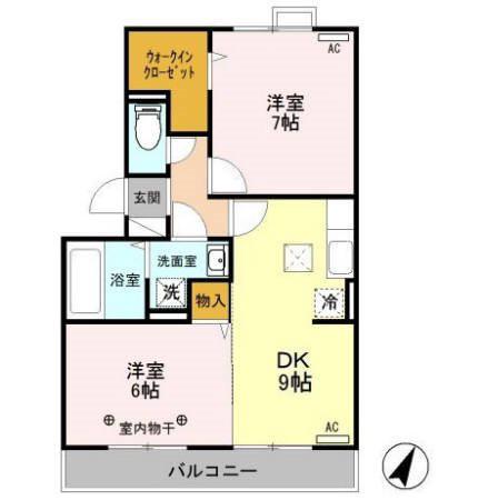 ヴィラ フォレスタAB(2LDK/2階)の間取り写真
