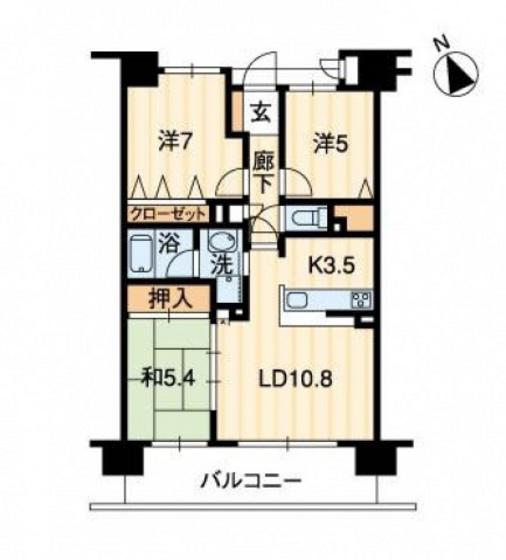 サーパス原尾島けやき通(3LDK/9階)の間取り写真