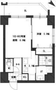 グランメールK&Y美園(1LDK/8階)の間取り写真