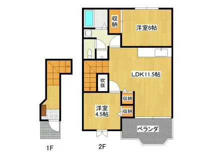 ロジュマンラフィネ(2LDK/2階)の間取り写真
