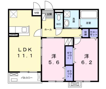 パークサイド・フィオーレ(2LDK/2階)の間取り写真