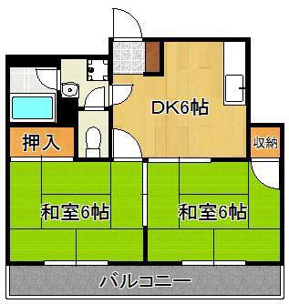 シャトレ穴生II(2DK/1階)の間取り写真