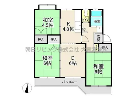 大宮寿能ハイツ(3DK/4階)の間取り写真