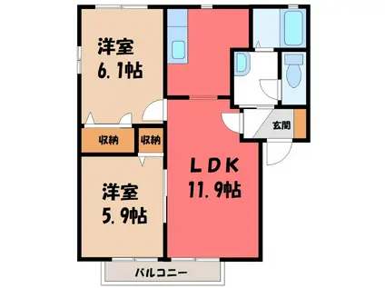 サニーコートダイドーE(2LDK/2階)の間取り写真