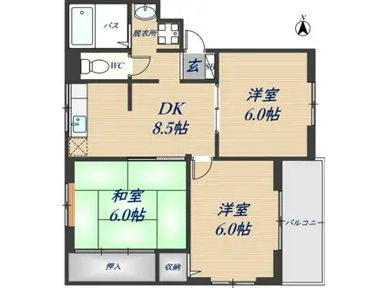 ニューリバーサイド八尾南B(3DK/1階)の間取り写真