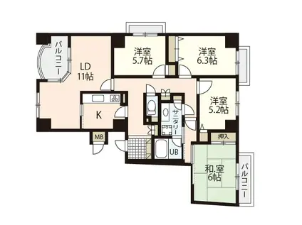 ヒルズアーバンI番館(4LDK/7階)の間取り写真