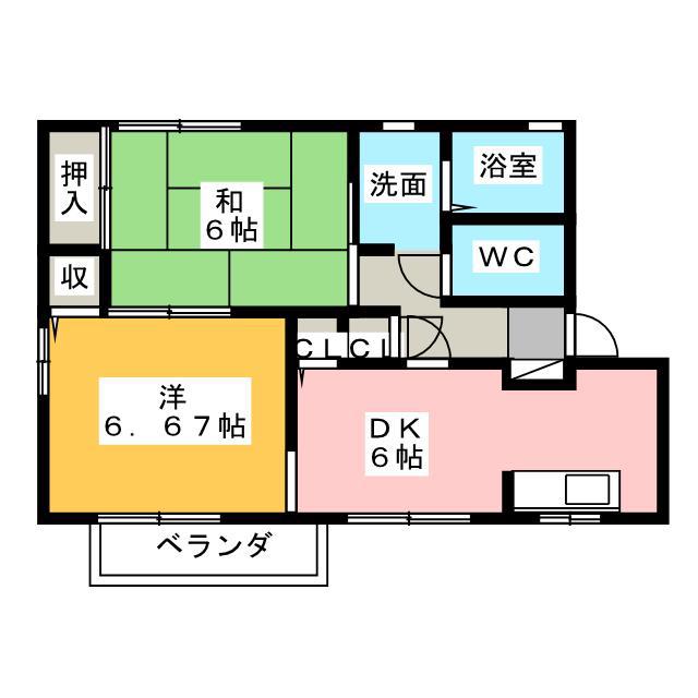 ヴィラ千日 A(2DK/2階)の間取り写真