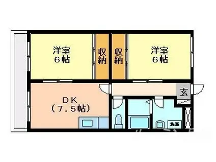 プリンスハイツ(2DK/2階)の間取り写真